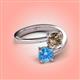 4 - Jianna 6.00 mm Cushion Smoky Quartz and Round Blue Topaz 2 Stone Promise Ring 