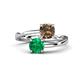 1 - Jianna 6.00 mm Cushion Smoky Quartz and Round Emerald 2 Stone Promise Ring 
