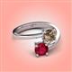 4 - Jianna 6.00 mm Cushion Smoky Quartz and Round Ruby 2 Stone Promise Ring 