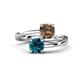 1 - Jianna 6.00 mm Cushion Smoky Quartz and Round Blue Diamond 2 Stone Promise Ring 