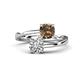 1 - Jianna 6.00 mm Cushion Smoky Quartz and GIA Certified Round Natural Diamond 2 Stone Promise Ring 