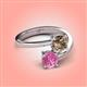 4 - Jianna 6.00 mm Cushion Smoky Quartz and Round Lab Created Pink Sapphire 2 Stone Promise Ring 
