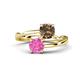 1 - Jianna 6.00 mm Cushion Smoky Quartz and Round Lab Created Pink Sapphire 2 Stone Promise Ring 