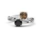 1 - Jianna 6.00 mm Cushion Smoky Quartz and Round Black Diamond 2 Stone Promise Ring 