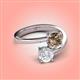 4 - Jianna 6.00 mm Cushion Smoky Quartz and Round White Sapphire 2 Stone Promise Ring 