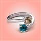 4 - Jianna 6.00 mm Cushion Smoky Quartz and Round Blue Diamond 2 Stone Promise Ring 