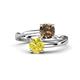 1 - Jianna 6.00 mm Cushion Smoky Quartz and Round Yellow Diamond 2 Stone Promise Ring 