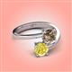 4 - Jianna 6.00 mm Cushion Smoky Quartz and Round Yellow Diamond 2 Stone Promise Ring 
