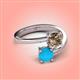 4 - Jianna 6.00 mm Cushion Smoky Quartz and Round Turquoise 2 Stone Promise Ring 