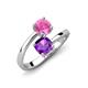 5 - Jianna 6.00 mm Cushion Amethyst and Round Lab Created Pink Sapphire 2 Stone Promise Ring 
