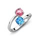 5 - Jianna 6.00 mm Cushion Blue Topaz and Round Pink Tourmaline 2 Stone Promise Ring 