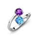 5 - Jianna 6.00 mm Cushion Blue Topaz and Round Amethyst 2 Stone Promise Ring 