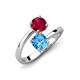 5 - Jianna 6.00 mm Cushion Blue Topaz and Round Ruby 2 Stone Promise Ring 