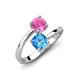 5 - Jianna 6.00 mm Cushion Blue Topaz and Round Lab Created Pink Sapphire 2 Stone Promise Ring 