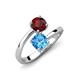 5 - Jianna 6.00 mm Cushion Blue Topaz and Round Red Garnet 2 Stone Promise Ring 