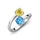 5 - Jianna 6.00 mm Cushion Blue Topaz and Round Lab Created Yellow Sapphire 2 Stone Promise Ring 