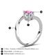 6 - Jianna 6.00 mm Cushion Forever Brilliant Moissanite and Round Lab Created Pink Sapphire 2 Stone Promise Ring 