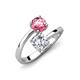 5 - Jianna 6.00 mm Cushion Forever Brilliant Moissanite and Round Pink Tourmaline 2 Stone Promise Ring 