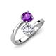 5 - Jianna 6.00 mm Cushion Forever Brilliant Moissanite and Round Amethyst 2 Stone Promise Ring 
