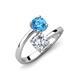 5 - Jianna 6.00 mm Cushion Forever Brilliant Moissanite and Round Blue Topaz 2 Stone Promise Ring 