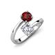 5 - Jianna 6.00 mm Cushion Forever Brilliant Moissanite and Round Red Garnet 2 Stone Promise Ring 
