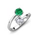 5 - Jianna 6.00 mm Cushion Forever Brilliant Moissanite and Round Emerald 2 Stone Promise Ring 