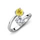 5 - Jianna 6.00 mm Cushion Forever Brilliant Moissanite and Round Lab Created Yellow Sapphire 2 Stone Promise Ring 