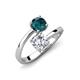 5 - Jianna 6.00 mm Cushion Forever Brilliant Moissanite and Round London Blue Topaz 2 Stone Promise Ring 