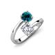 5 - Jianna 6.00 mm Cushion Forever Brilliant Moissanite and Round Blue Diamond 2 Stone Promise Ring 