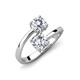 5 - Jianna 6.00 mm Cushion Forever Brilliant Moissanite and IGI Certified Round Lab Grown Diamond 2 Stone Promise Ring 
