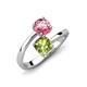5 - Jianna 6.00 mm Cushion Peridot and Round Pink Tourmaline 2 Stone Promise Ring 