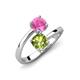 5 - Jianna 6.00 mm Cushion Peridot and Round Lab Created Pink Sapphire 2 Stone Promise Ring 