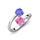 5 - Jianna 6.00 mm Cushion Lab Created Pink Sapphire and Round Tanzanite 2 Stone Promise Ring 