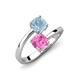 5 - Jianna 6.00 mm Cushion Lab Created Pink Sapphire and Round Aquamarine 2 Stone Promise Ring 