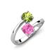5 - Jianna 6.00 mm Cushion Lab Created Pink Sapphire and Round Peridot 2 Stone Promise Ring 