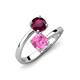 5 - Jianna 6.00 mm Cushion Lab Created Pink Sapphire and Round Rhodolite Garnet 2 Stone Promise Ring 