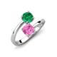5 - Jianna 6.00 mm Cushion Lab Created Pink Sapphire and Round Emerald 2 Stone Promise Ring 