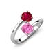 5 - Jianna 6.00 mm Cushion Lab Created Pink Sapphire and Round Ruby 2 Stone Promise Ring 