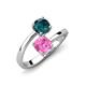 5 - Jianna 6.00 mm Cushion Lab Created Pink Sapphire and Round London Blue Topaz 2 Stone Promise Ring 