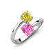 5 - Jianna 6.00 mm Cushion Lab Created Pink Sapphire and Round Yellow Diamond 2 Stone Promise Ring 