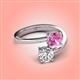 4 - Jianna 6.00 mm Cushion Lab Created Pink Sapphire and GIA Certified Round Natural Diamond 2 Stone Promise Ring 