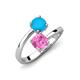 5 - Jianna 6.00 mm Cushion Lab Created Pink Sapphire and Round Turquoise 2 Stone Promise Ring 