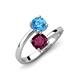 5 - Jianna 6.00 mm Cushion Rhodolite Garnet and Round Blue Topaz 2 Stone Promise Ring 