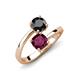 5 - Jianna 6.00 mm Cushion Rhodolite Garnet and Round Black Diamond 2 Stone Promise Ring 