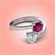 4 - Jianna 6.00 mm Cushion Rhodolite Garnet and GIA Certified Round Natural Diamond 2 Stone Promise Ring 