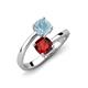5 - Jianna 6.00 mm Cushion Red Garnet and Round Aquamarine 2 Stone Promise Ring 