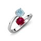 5 - Jianna 6.00 mm Cushion Lab Created Ruby and Round Aquamarine 2 Stone Promise Ring 