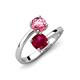 5 - Jianna 6.00 mm Cushion Lab Created Ruby and Round Pink Tourmaline 2 Stone Promise Ring 