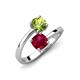 5 - Jianna 6.00 mm Cushion Lab Created Ruby and Round Peridot 2 Stone Promise Ring 