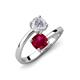 5 - Jianna 6.00 mm Cushion Lab Created Ruby and Round White Sapphire 2 Stone Promise Ring 